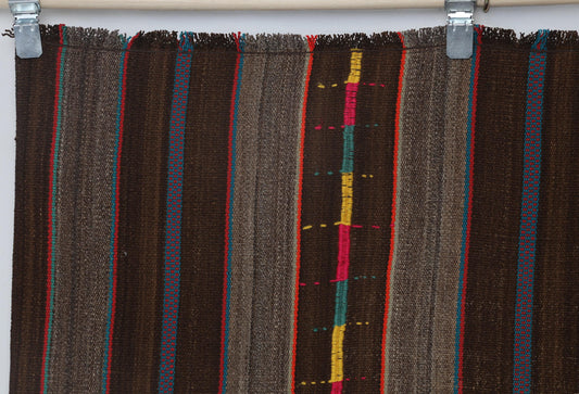6x8 Vintage Striped Kilim Rug, Brown Handmade Wool Turkish Area Rug, Rustic Tribal Floor Carpet