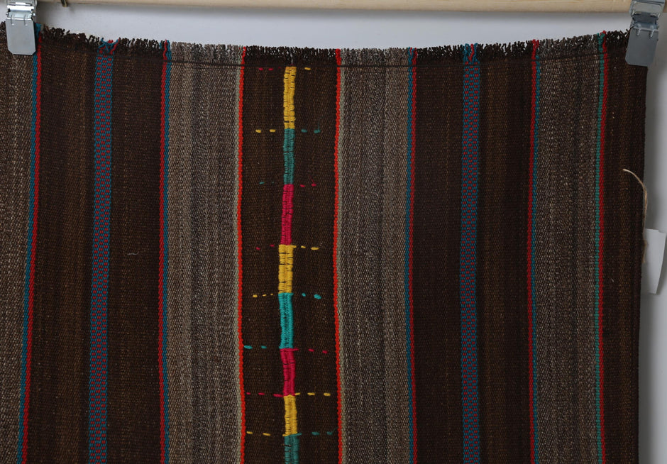 6x8 Vintage Striped Kilim Rug, Brown Handmade Wool Turkish Area Rug, Rustic Tribal Floor Carpet