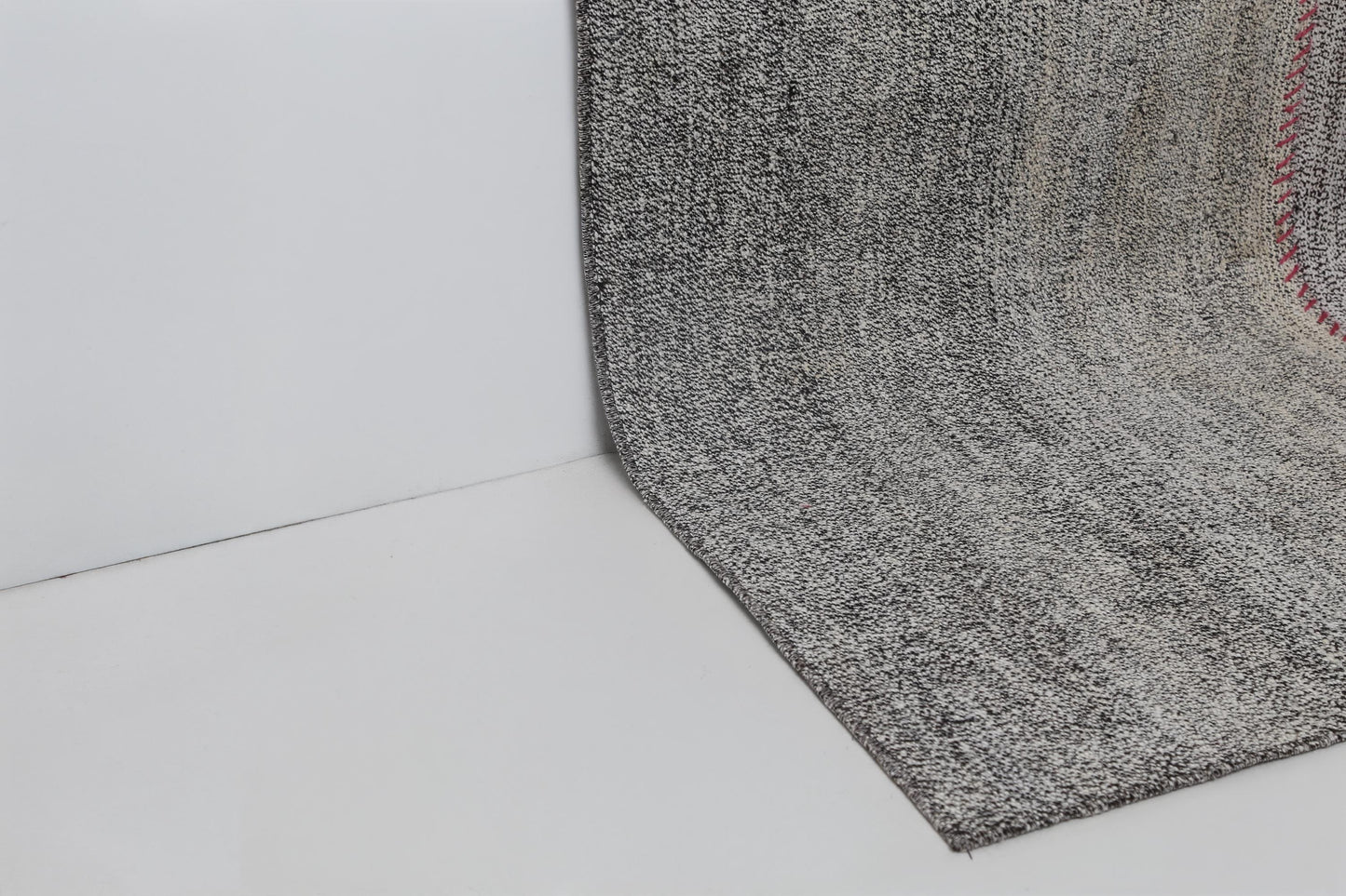 4x7 Vintage Flatweave Patchwork Rug, White Black Handmade Wool Cotton Runner Rug, Minimal Turkish Hallway Kilim