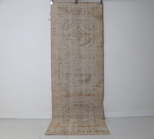 2x7 Vintage Turkish Runner Rug, Ivory Distressed Hallway Rug, Handmade Wool Cotton Narrow Carpet