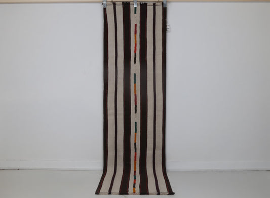 2x7 Vintage Turkish Kilim Runner Rug, Beige Black Striped Hallway Rug, Handmade Wool Narrow Runner