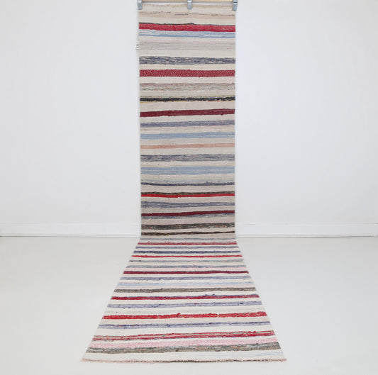 2x12 Vintage Kilim Runner Rug, Multicolor Striped Hallway Rug, Handmade Cotton Flatweave Carpet