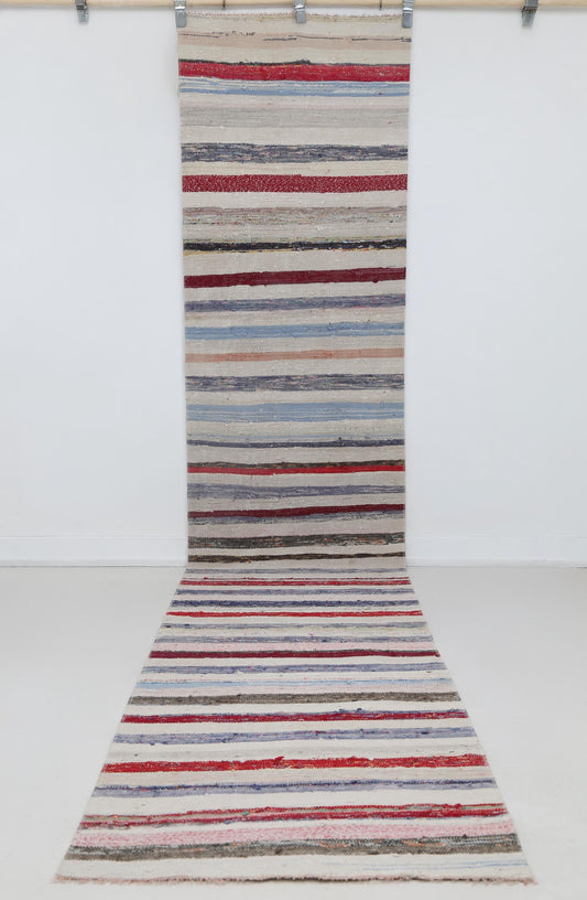 2x12 Vintage Kilim Runner Rug, Multicolor Striped Hallway Rug, Handmade Cotton Flatweave Carpet
