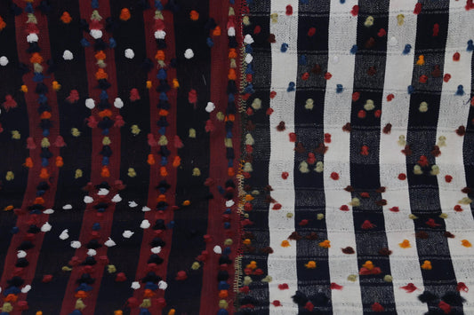 6x8 Vintage Kilim Curtain Rug, Red Black Striped Handmade Flatweave, Boho Wool Cotton Area Rug