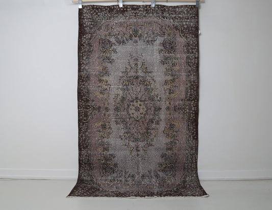 4x7 Vintage Turkish Rug, Gray Pink Oriental Area Rug, Distressed Wool Cotton Carpet