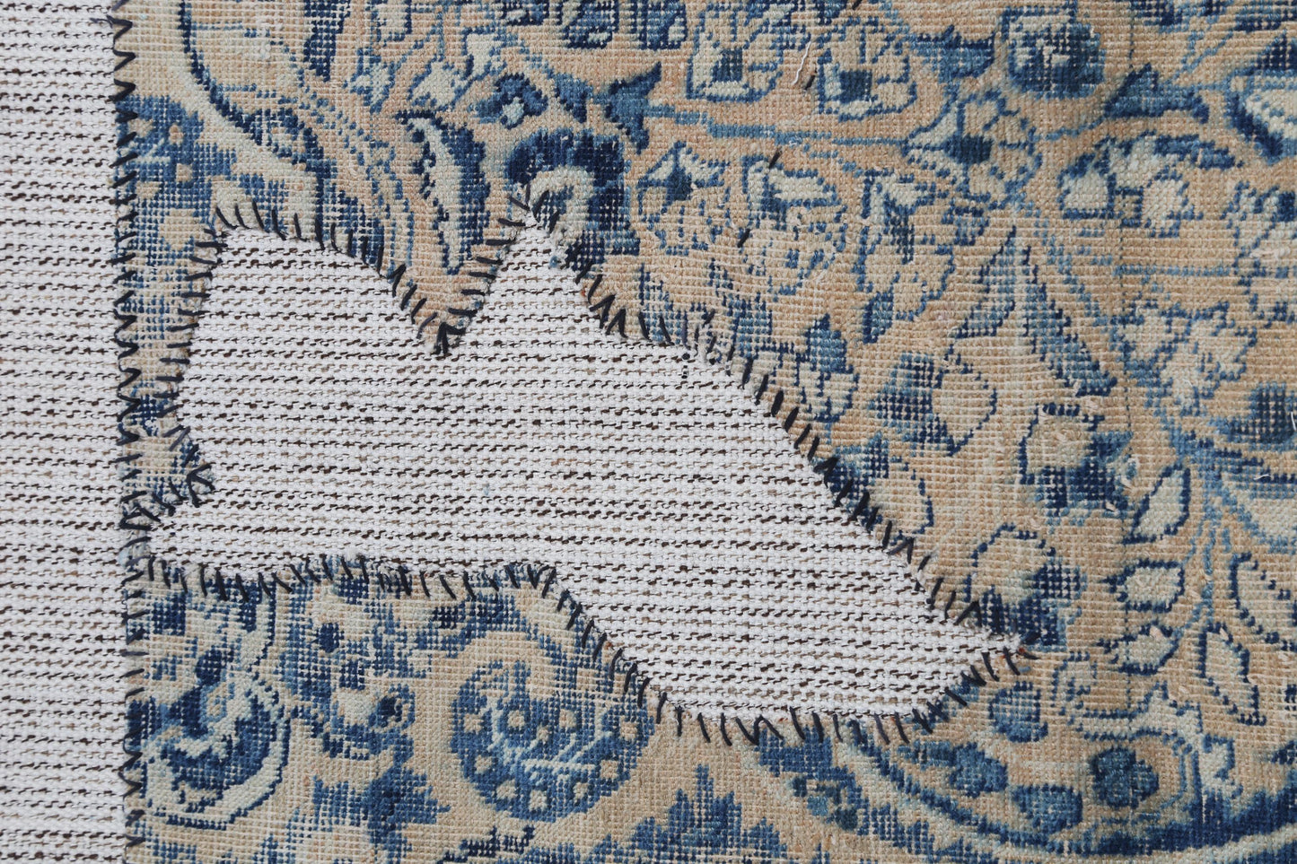 3x4 Vintage Turkish Tapestry Rug, Blue Beige Flatweave Wall Hanging, Handmade Textile Wall Art