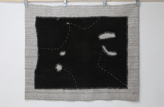 3x4 Vintage Turkish Tapestry Rug, Black Abstract Wall Hanging, Handmade Flatweave Textile Decor