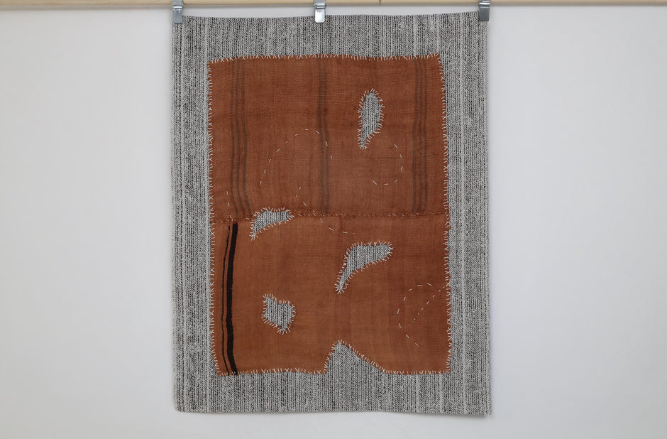 3x4 Vintage Hemp Tapestry Rug, Handmade Orange Minimal Wall Hanging, Rustic Fiber Textile Decor