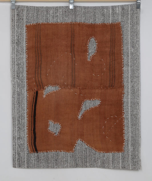 3x4 Vintage Hemp Tapestry Rug, Handmade Orange Minimal Wall Hanging, Rustic Fiber Textile Decor
