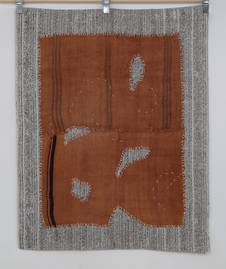 3x4 Vintage Hemp Tapestry Rug, Handmade Orange Minimal Wall Hanging, Rustic Fiber Textile Decor