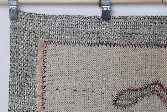 3x4 Vintage Turkish Tapestry Rug, Minimal Beige Wall Hanging, Handmade Flatweave Textile Art