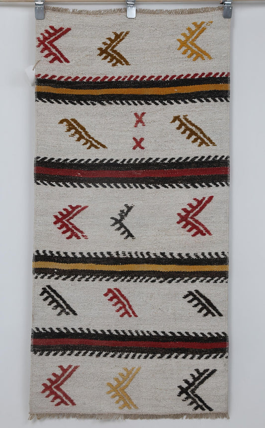 2x4 Vintage Hemp Accent Rug, Beige Striped Turkish Small Area Rug, Handmade Rustic Hemp Rug