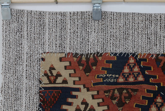 3x5 Vintage Wool Tapestry Rug, Multicolor Tribal Kilim Wall Hanging, Handmade Geometric Textile Decor