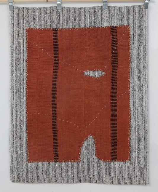 3x4 Vintage Hemp Tapestry Rug, Orange Minimal Wall Hanging, Handmade Woven Textile Decor