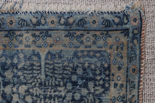 3x4 Vintage Turkish Tapestry Rug, Blue Beige Textile Wall Hanging, Handmade Flatweave Decor