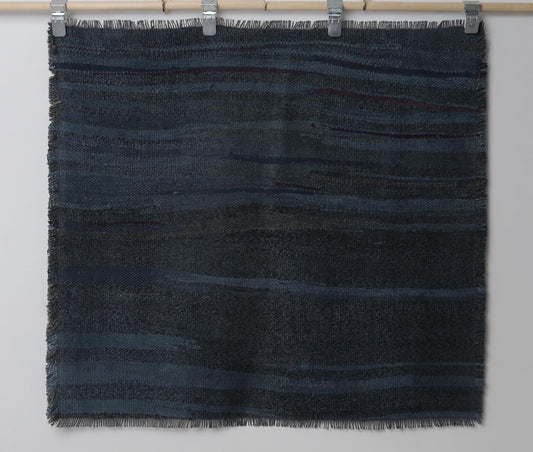 3x3 Vintage Kilim Caput Rug, Deep Blue Striped Turkish Wool Cotton Rug, Handmade Minimal Rustic Area Rug