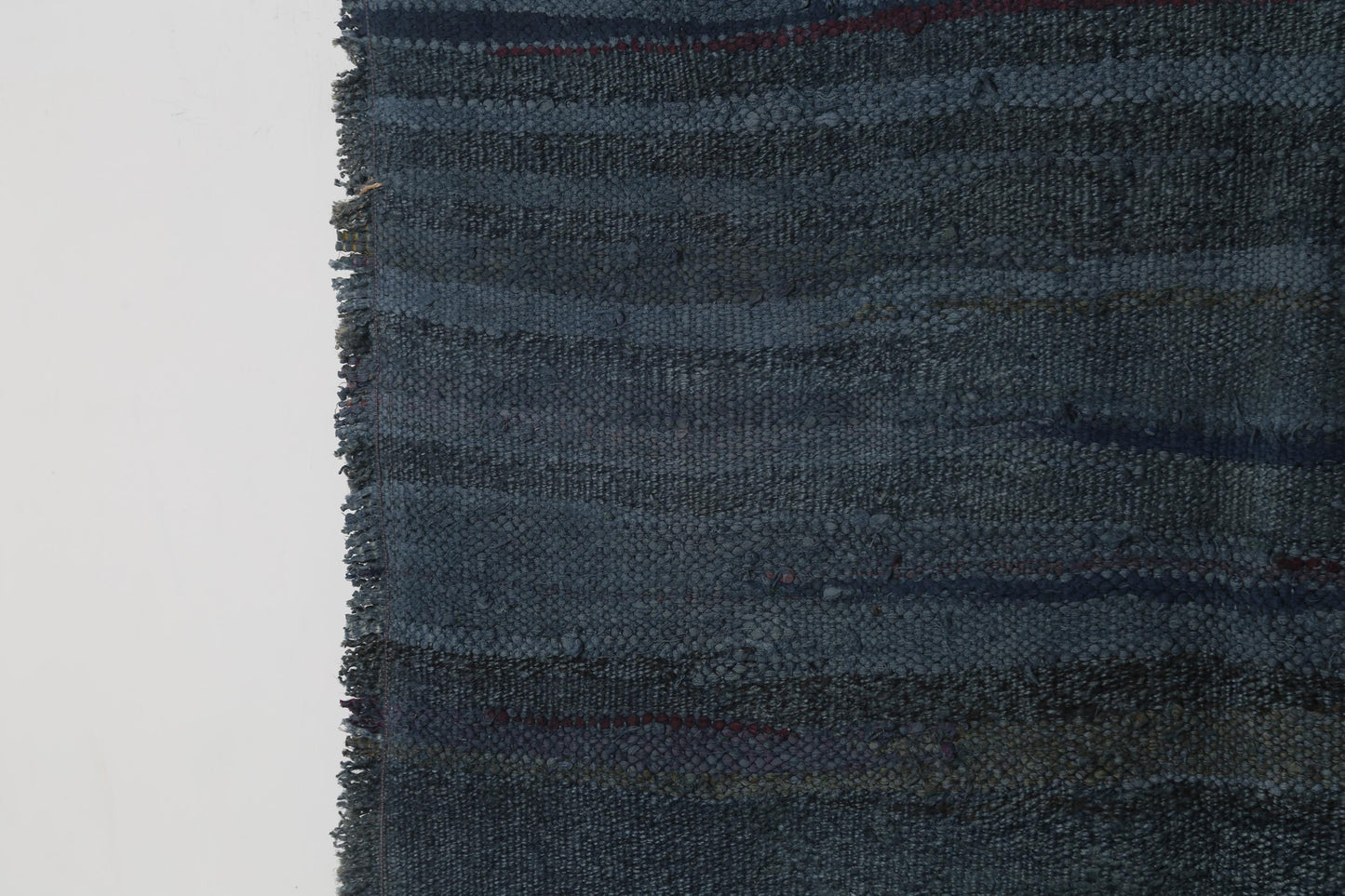 3x3 Vintage Kilim Caput Rug, Deep Blue Striped Turkish Wool Cotton Rug, Handmade Minimal Rustic Area Rug