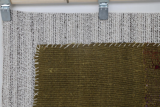 3x4 Vintage Hemp Tapestry Rug, Green Minimalist Wall Hanging, Handmade Textile Fiber Art