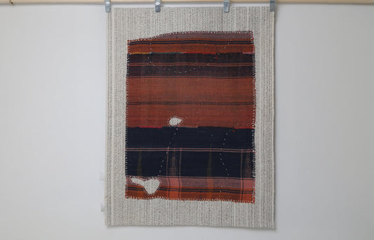 3x4 Vintage Turkish Tapestry Rug, Orange Blue Textile Wall Hanging, Handmade Fiber Art Decor
