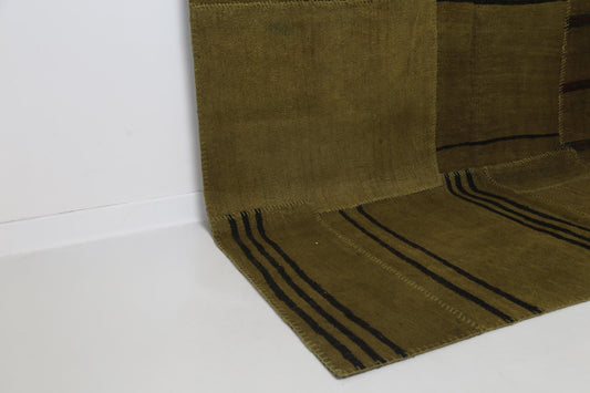 6x8 Vintage Hemp Patchwork Rug, Mustard Turkish Area Rug, Handmade Minimal Flatwoven Kilim Decor