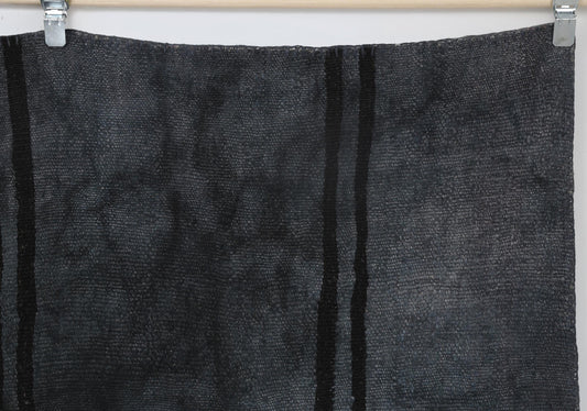 7x10 Vintage Hemp Patchwork Rug, Dark Blue Turkish Area Rug, Handmade Minimal Floor Carpet