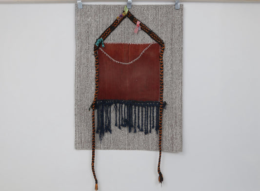 2x3 Vintage Wool Tapestry Rug, Orange and Blue Wall Hanging with Fringe, Handmade Textile Art Decor
