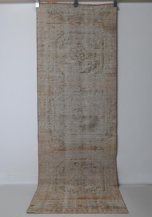 2x7 Vintage Turkish Runner Rug, Ivory Distressed Hallway Rug, Handmade Wool Cotton Narrow Carpet