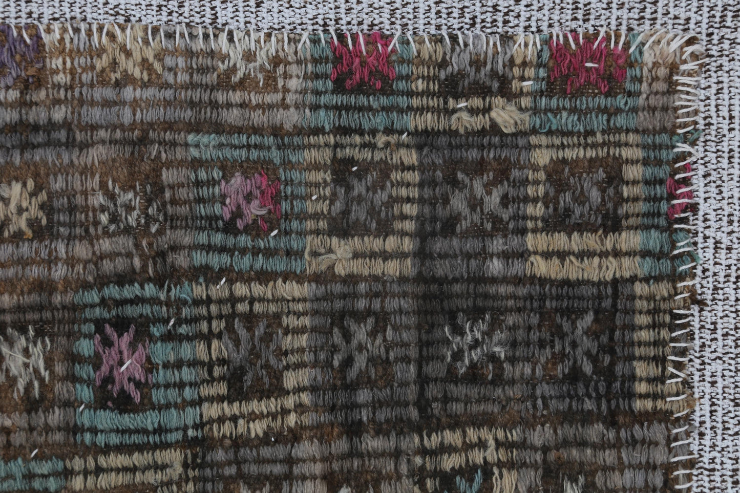 3x4 Vintage Turkish Tapestry Rug, Brown Beige Wool Textile Wall Hanging, Handmade Rustic Fiber Art