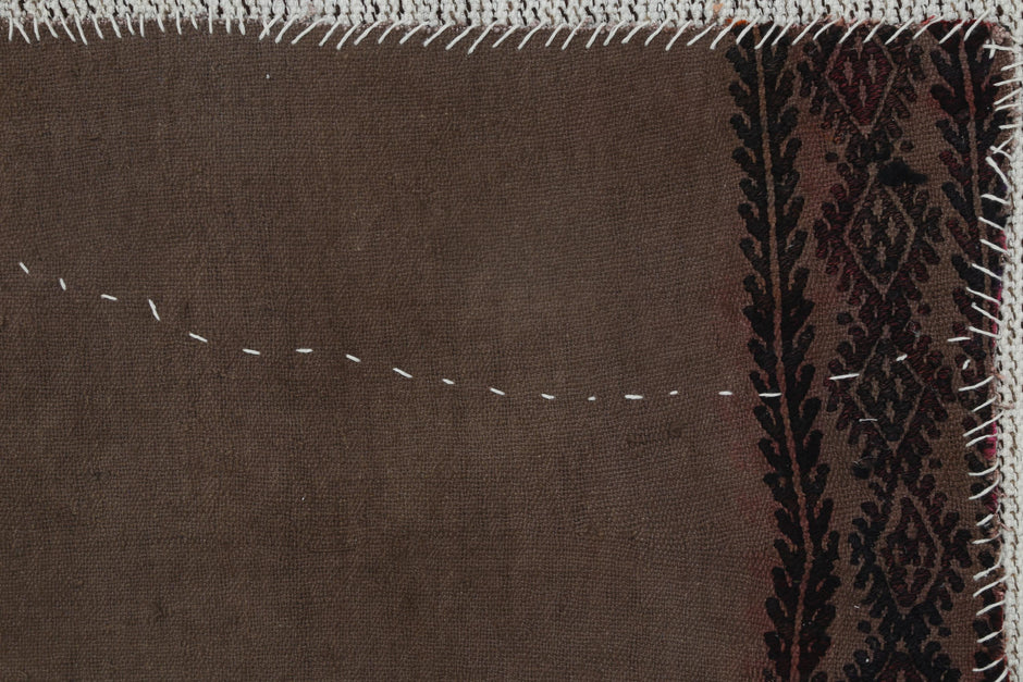 3x5 Vintage Turkish Tapestry Rug, Brown Tribal Textile Wall Hanging, Handmade Wool Cotton Fiber Art