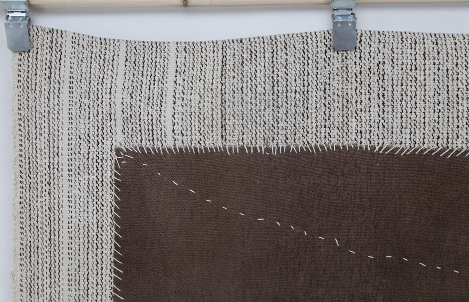 3x5 Vintage Turkish Tapestry Rug, Brown Tribal Textile Wall Hanging, Handmade Wool Cotton Fiber Art