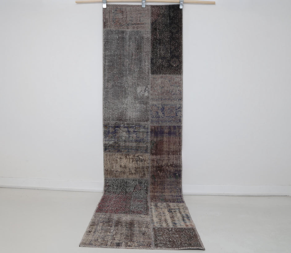 2x9 vintage Turkish patchwork runner rug, multicolor hallway rug