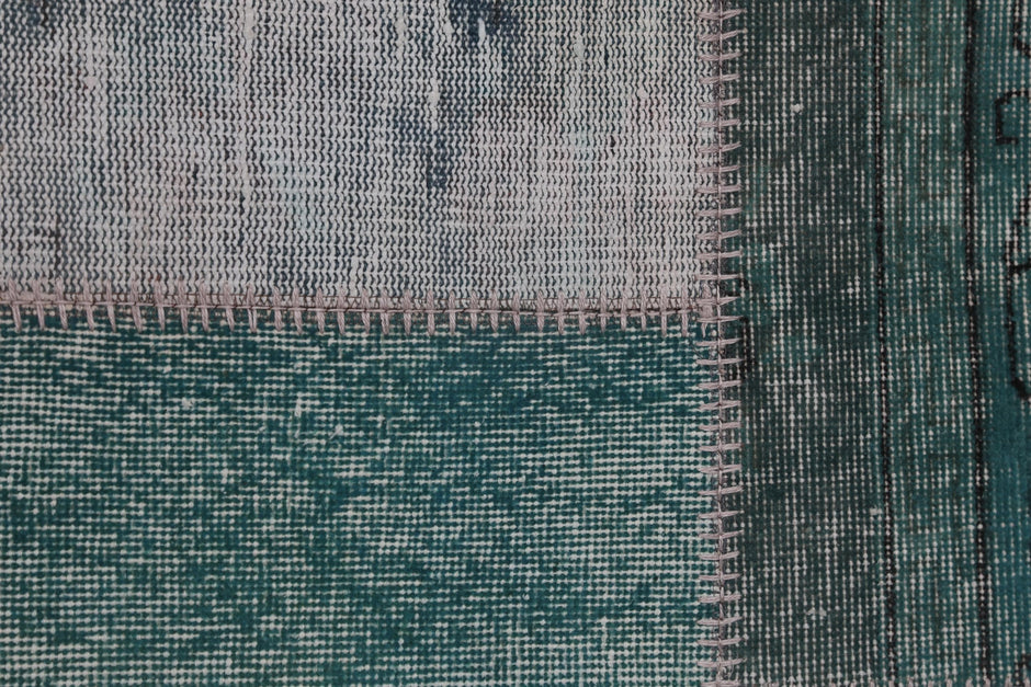 2x8 Vintage Patchwork Runner Rug, Green Turkish Hallway Rug, Handmade Wool Cotton Flatweave Runner