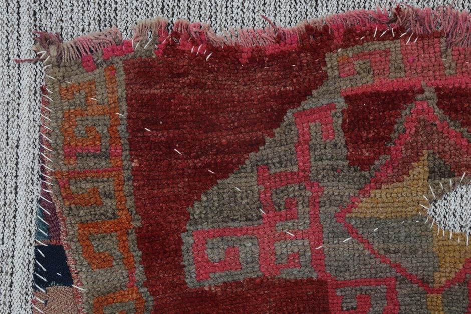 3x5 Vintage Turkish Tapestry Rug, Multicolor Geometric Wool Wall Hanging, Handmade Tribal Textile Art