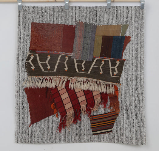 3x4 Vintage Wool Tapestry Rug, Multicolor Patchwork Wall Hanging, Handmade Textile Art Decor