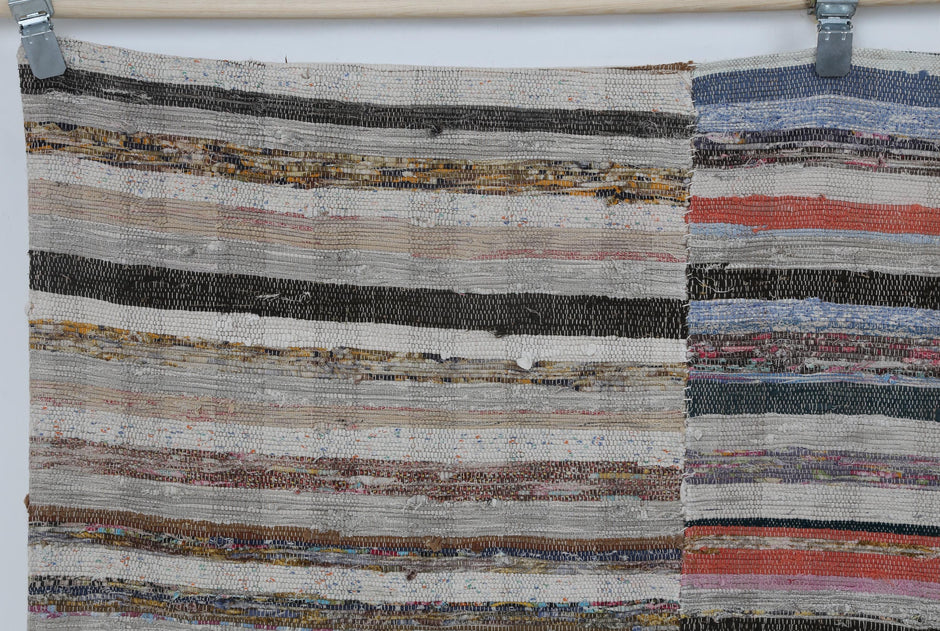 6x10 Vintage Kilim Caput Rug, Multicolor Striped Handmade Area Rug, Cotton Wool Flatweave Floor Decor