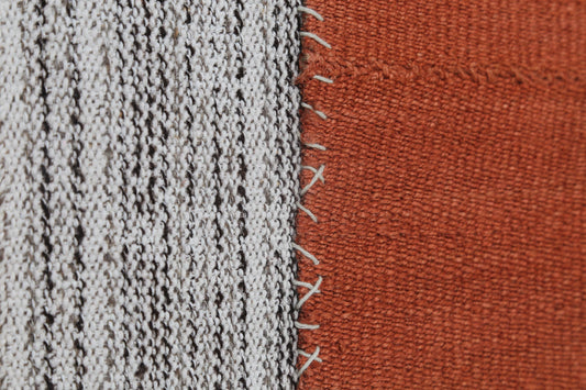 3x4 Vintage Hemp Tapestry Rug, Orange Minimalist Wall Hanging, Handmade Textile Fiber Art