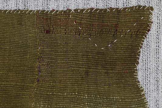 3x4 Vintage Hemp Tapestry Rug, Green Minimalist Wall Hanging, Handmade Textile Fiber Art