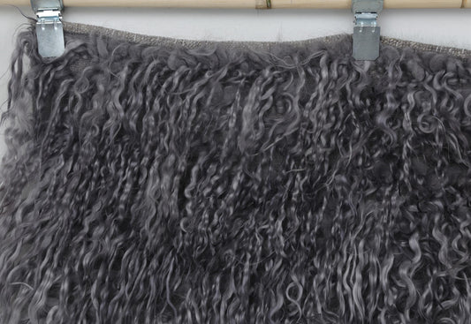 6x4 Vintage Turkish Tulu Rug, Handwoven Filikli Wool Rug, Charcoal Gray & Smoky Purple Long Pile Anatolian Textile