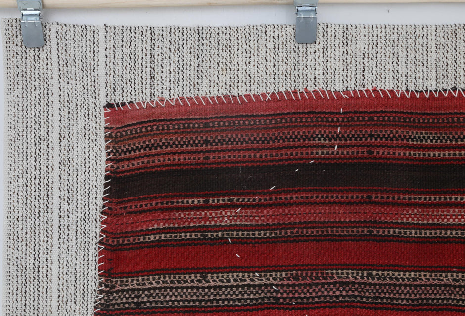 Woven stripe texture detail on handmade wool wall hanging