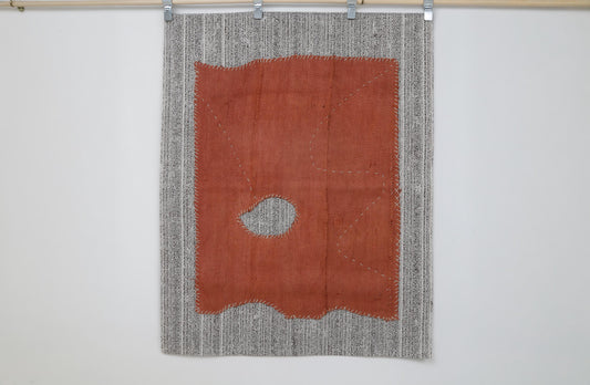 3x4 Hemp Tapestry Rug, Minimalist Orange Wall Hanging, Handmade Textile Art Decor