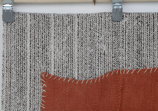 3x4 Hemp Tapestry Rug, Minimalist Orange Wall Hanging, Handmade Textile Art Decor
