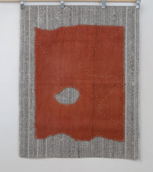 3x4 Hemp Tapestry Rug, Minimalist Orange Wall Hanging, Handmade Textile Art Decor