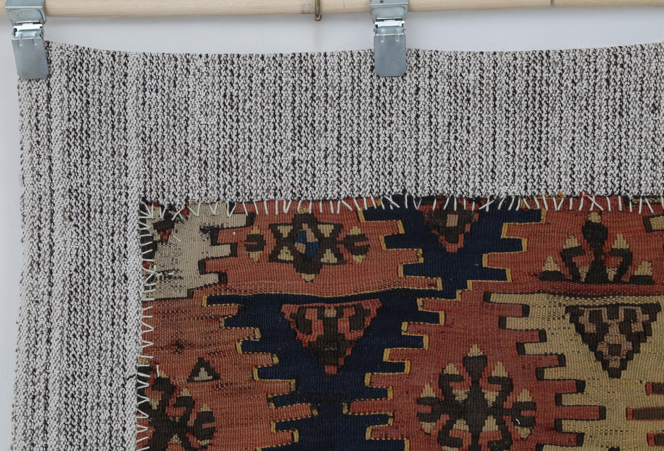 3x5 Vintage Turkish Kilim Tapestry Rug, Multicolor Geometric Wool Wall Hanging, Handmade Tribal Textile Art