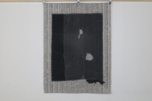 3x5 Hemp Tapestry Rug, Deep Blue Minimalist Wall Hanging, Handmade Textile Art Decor