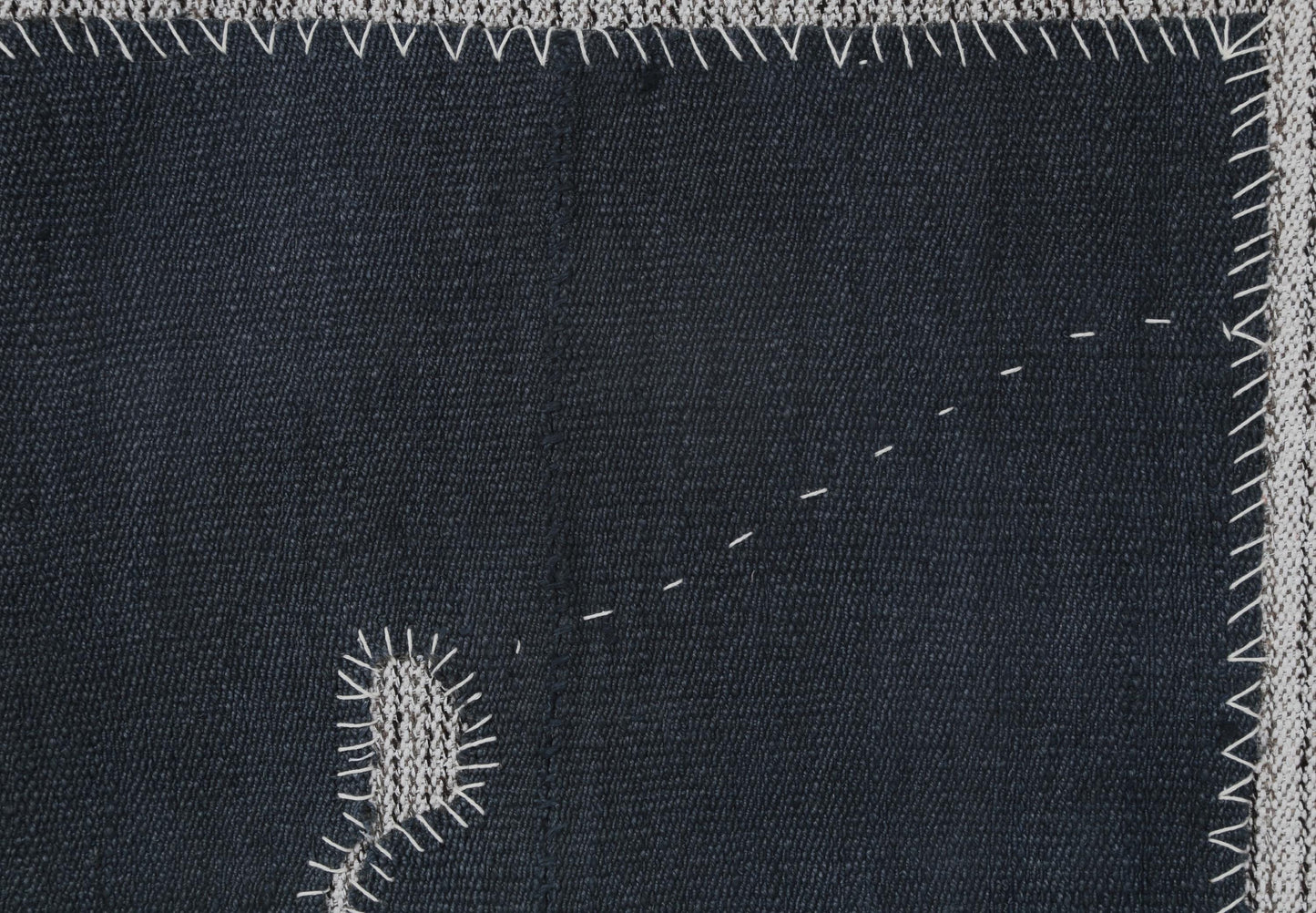 3x5 Hemp Tapestry Rug, Deep Blue Minimalist Wall Hanging, Handmade Textile Art Decor