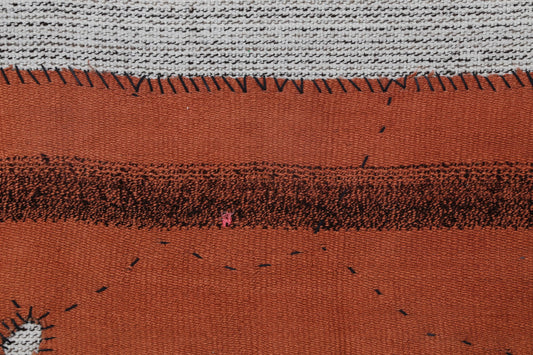3x5 Vintage Turkish Tapestry Rug, Orange Flatweave Wall Hanging, Handmade Textile Wall Decor