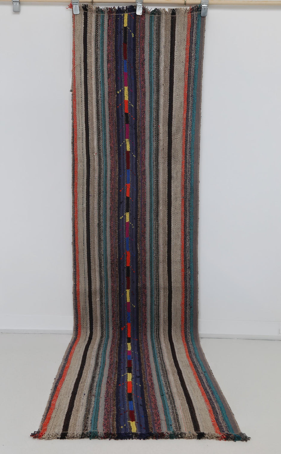 3x9 Vintage Flatweave Runner Rug, Multicolor Striped Turkish Hallway Rug, Handmade Wool Cotton Long Runner