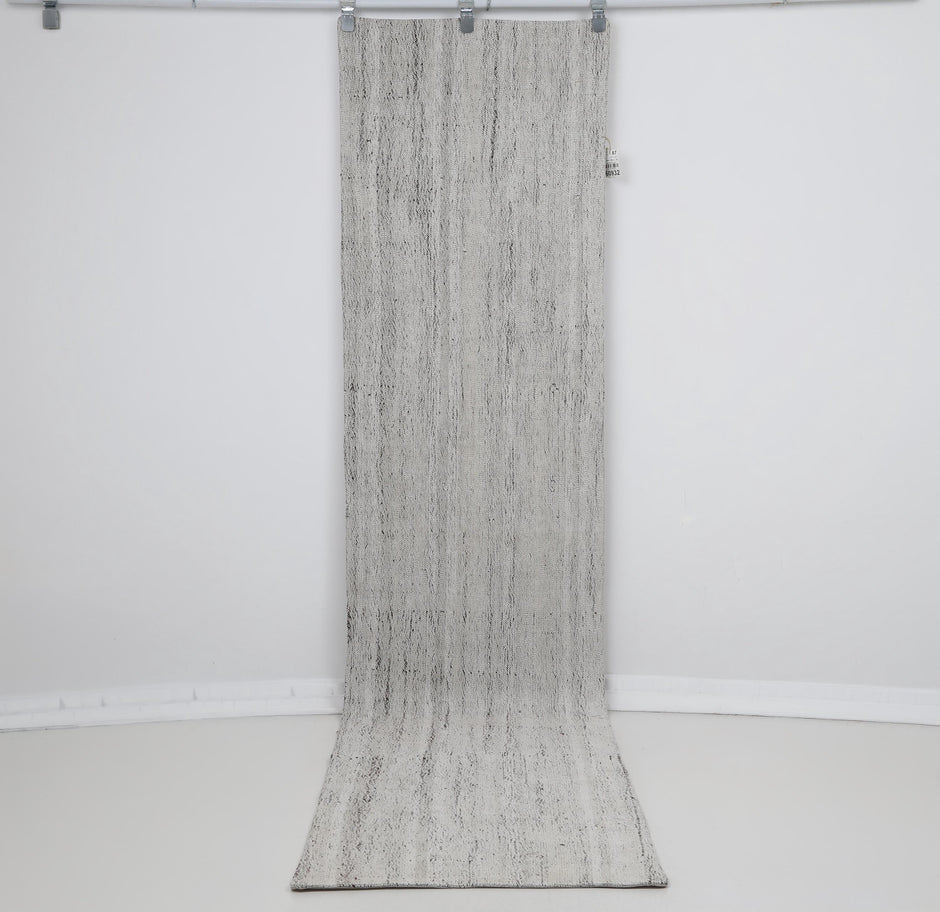 3x10 Vintage Turkish Flatweave Runner Rug, Minimalist Black and White Wool Hallway Rug, Handmade Long Kilim