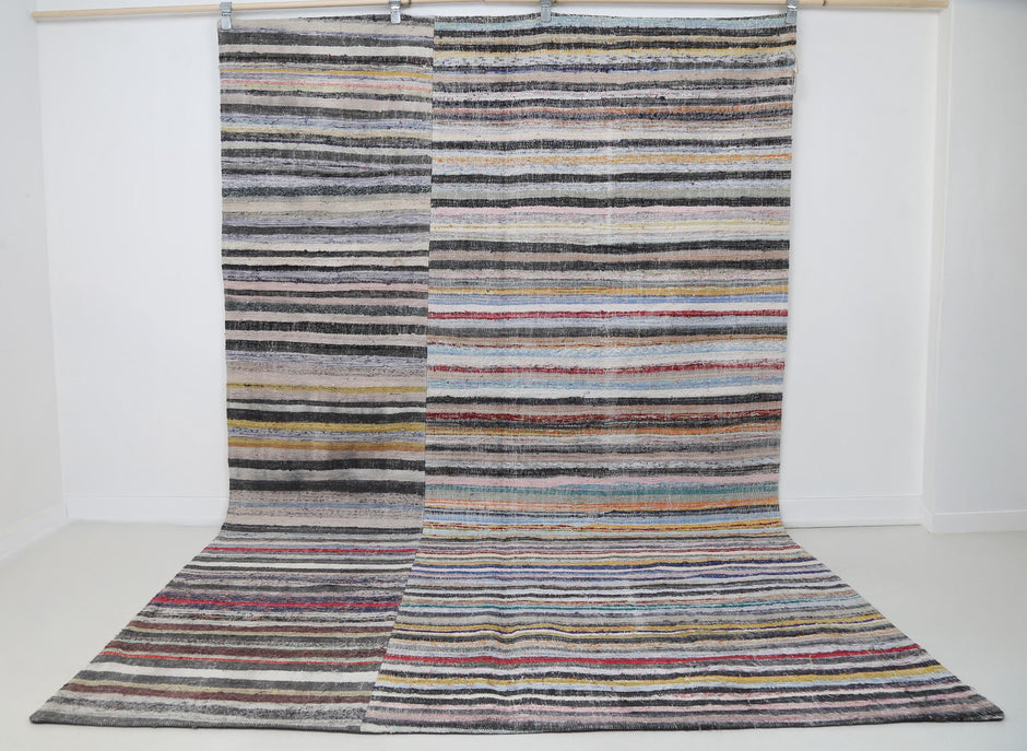 6x10 Vintage Turkish Kilim Caput Rug, Multicolor Striped Handmade Wool Cotton Area Rug, Large Flatwoven Floor Decor