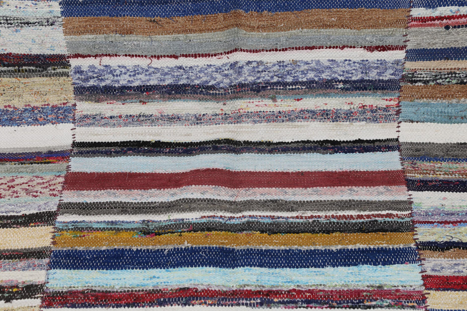 6x9 Vintage Kilim Caput Rug, Multicolor Striped Flatweave Area Rug, Handmade Cotton Wool Turkish Floor Decor